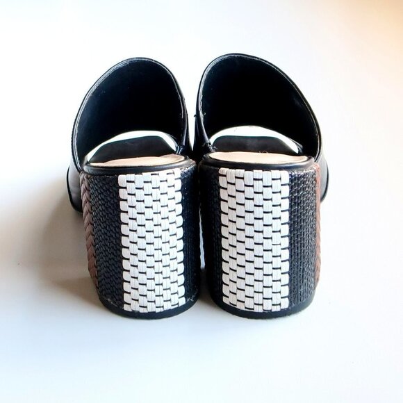 Nine West Janel Black Leather Square Toe Woven Block Heel Mules / Slip On Shoes - Picture 7 of 16